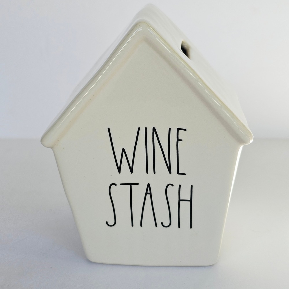 Rae Dunn Wine Stash Ceramic House Coin Bank Cream Farmhouse Decor Shabby Chic